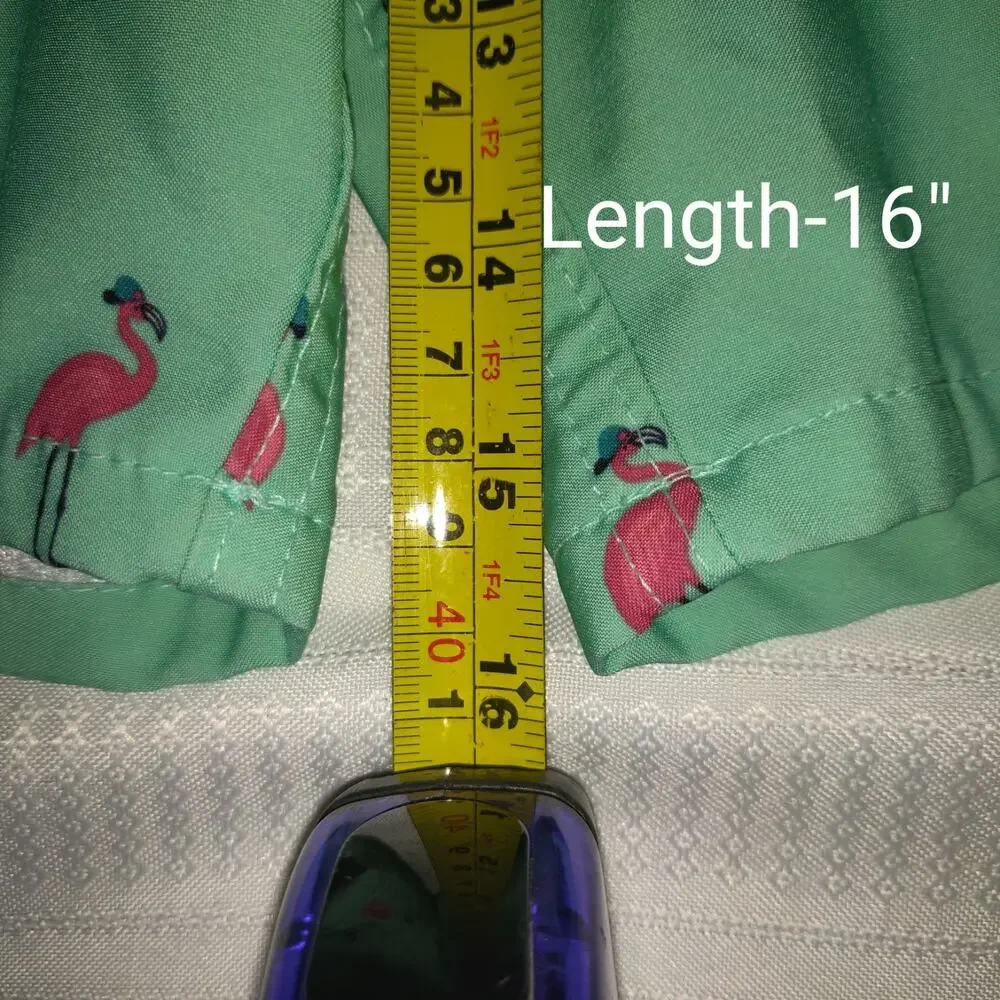 Hollister Mens Swim Trunks Sz S Green Pink Flamingos Lined Swimwear Shorts SMALL - Picture 12 of 16